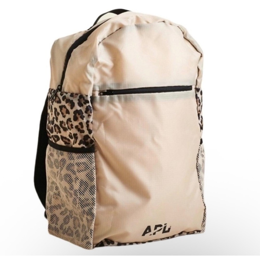 NEW APL All-Purpose Packable Backpack OS Tan Leopard Print Lightweight Gym Bag - Picture 2 of 5